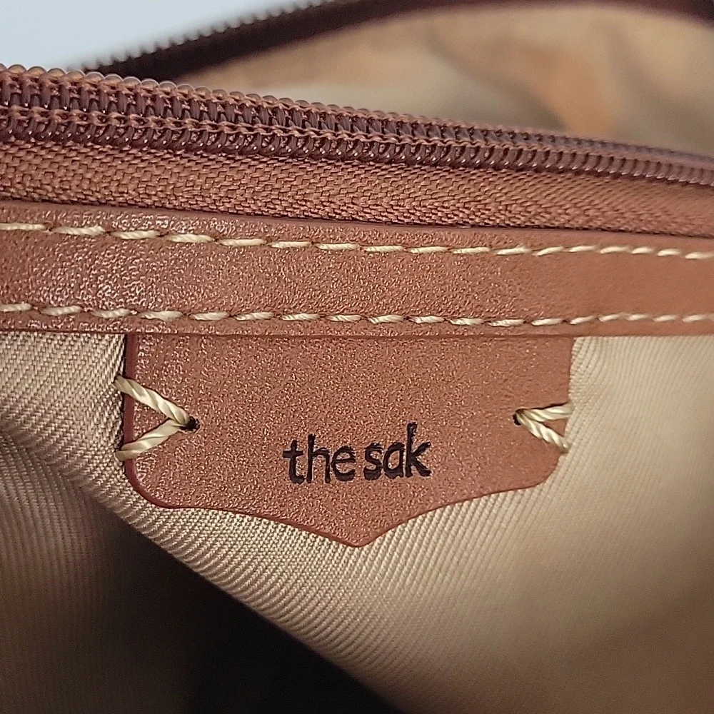 The Sak Brown Leather ASHLAND Embossed Crossbody Purse with Brass Hardware
